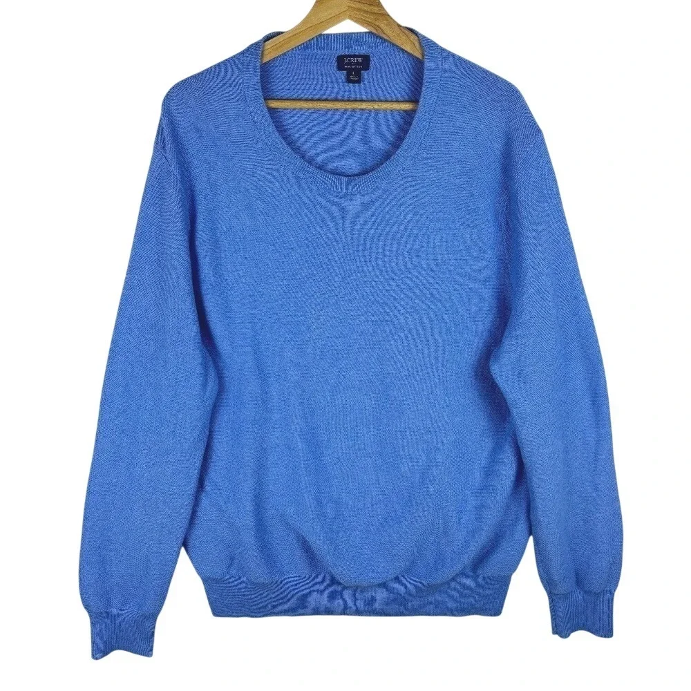 J. Crew Men's Large Sky Blue‎ 100% Cotton Crew neck Pullover Sweater Long sleeve